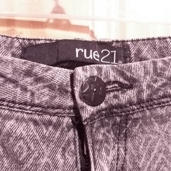 Rue 21 Diamond Geometric Pattern Gothic Moto Metal Grey Jeans Fits 8 - Picture 3 of 8